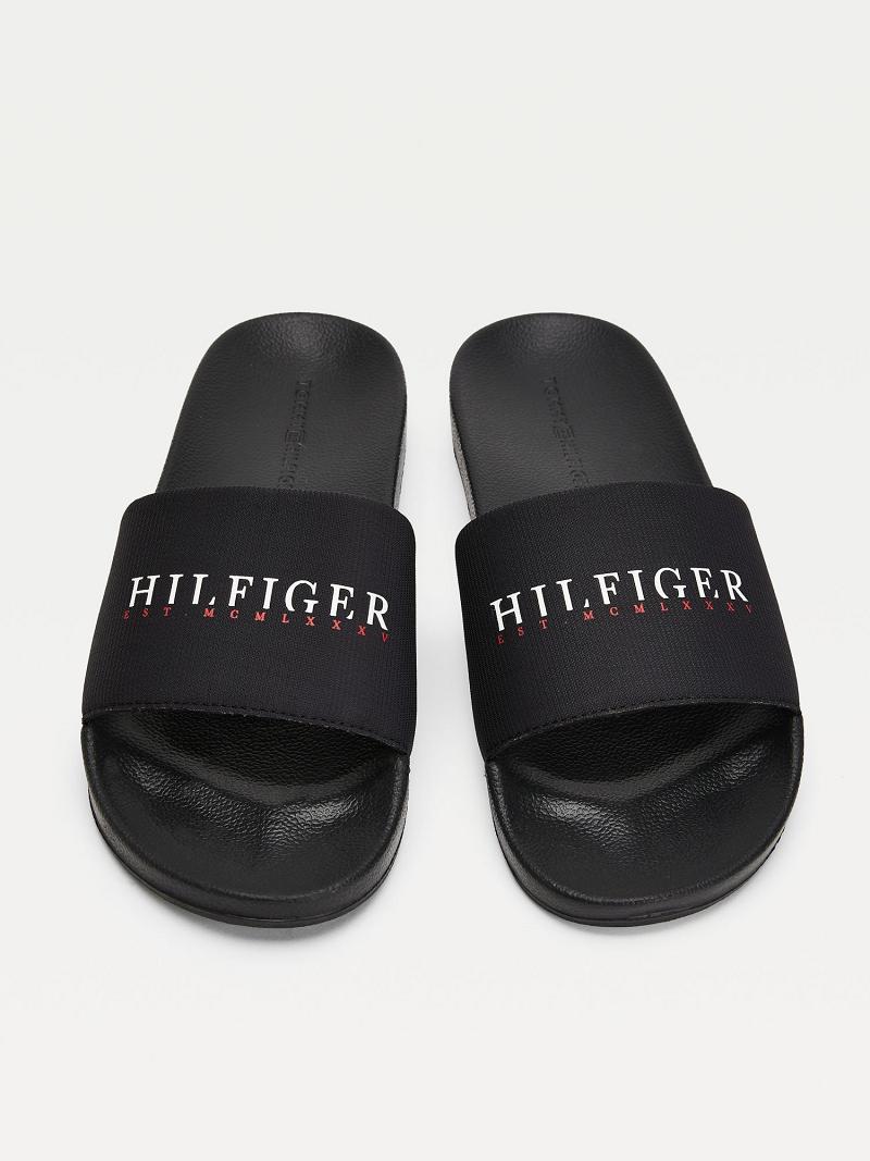 Férfi Tommy Hilfiger Recycled hilfiger pool Slide Fekete | HU 1425XYU